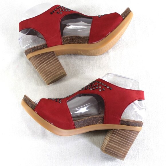 Dansko Deandra Sandals Womens Size 38 US 8 Red Studded Leather Block Heel - Picture 7 of 11